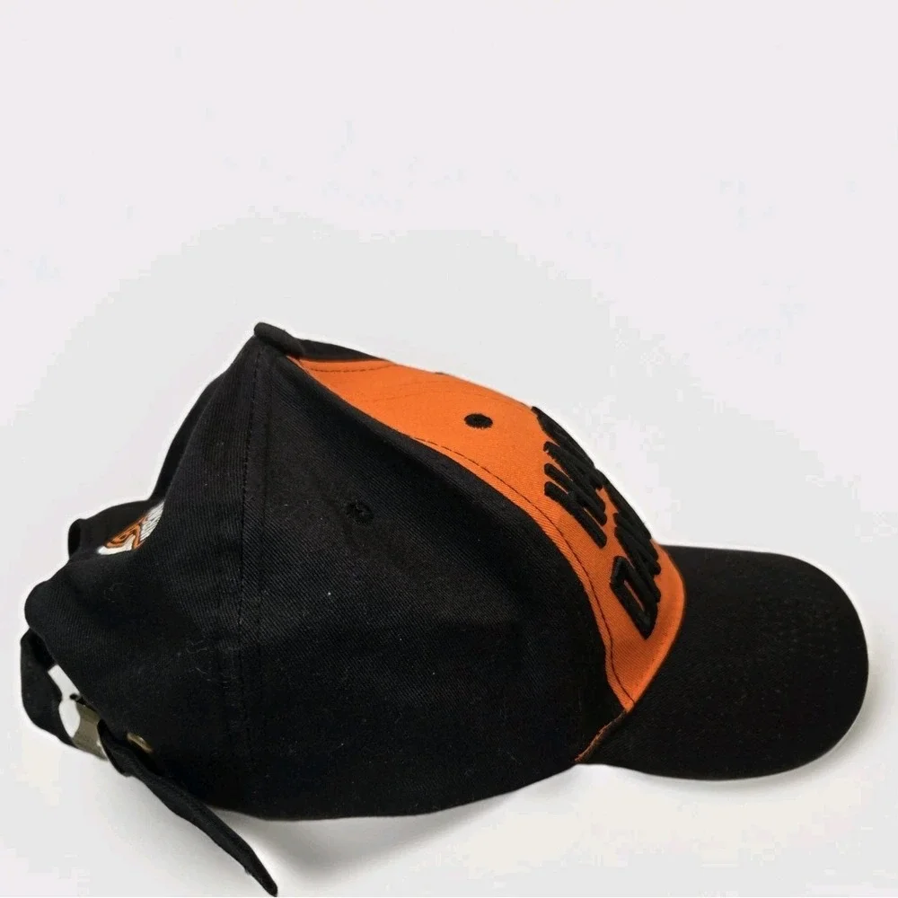Harley-Davidson Motorcycle Block Letter Cap Hat‎ Men's Black Orange Embroidered
